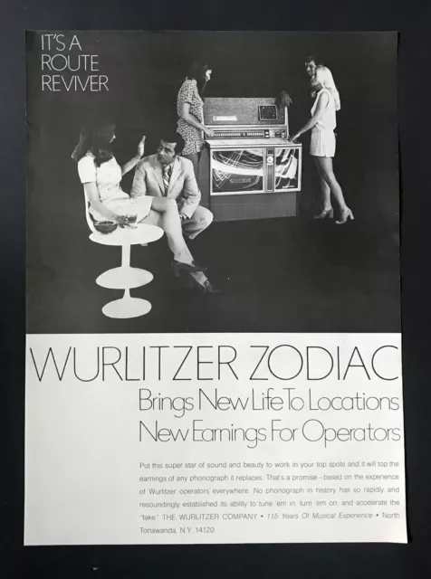 Wurlitzer Zodiac Jukebox 1971 Short Print Poster Type Ad, Advert (Party Var.)