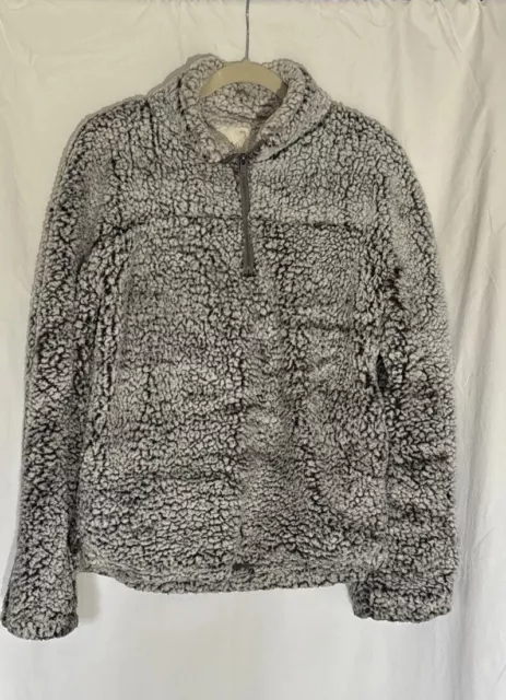 Altar’d State Wubby Teddy Sherpa Quarter Zip Pullover Jacket Gray Small EUC