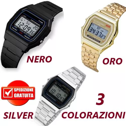 Orologio Uomo Donna Stile Casio Retrò Digitale Acciaio unisex Vintage Oro Silver 2