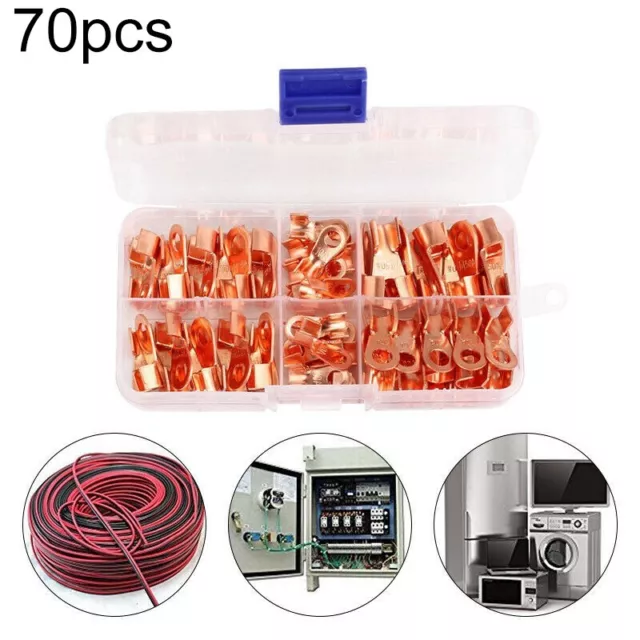 70* Copper Tube Terminals Battery Welding Cable Lug Ring Crimp Connectors Kit 2