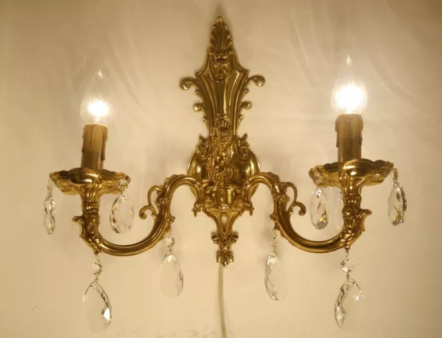 pair large wall lamp shiny brass finish baroque style sconces old 2 lights