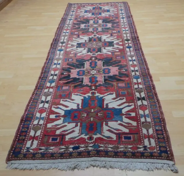 TAPPETO PERSIANO HALL RUNNER LANA FATTA A MANO VINTAGE orientale 10ft 10"" x 3ft 5"