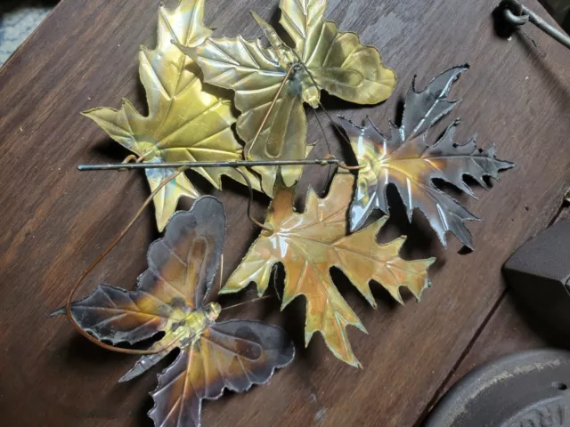 Set Vintage Wall Hanging Flowers Brass  Metal Art Sculpture Butterflies Pair