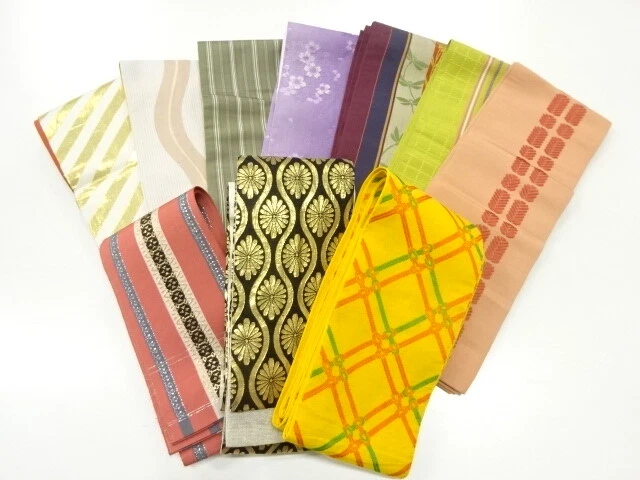 36638# Japanese Kimono / Antique Hanhaba Obi / Set Of 10