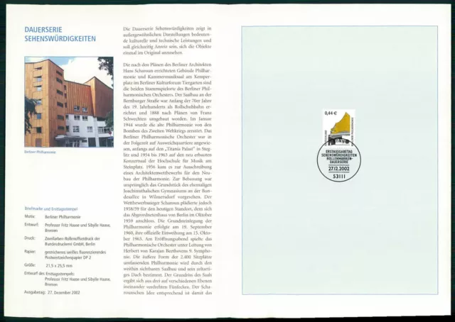 Brd Sammelblatt 2002/49 Dauerserie Berlin Philharmonie