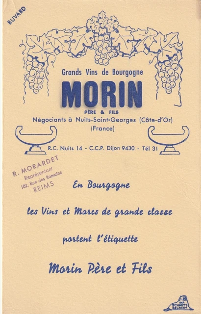 A34 Ancien Buvard Grands Vins de BOURGOGNE MORIN pere et fils a Nuits saint geor