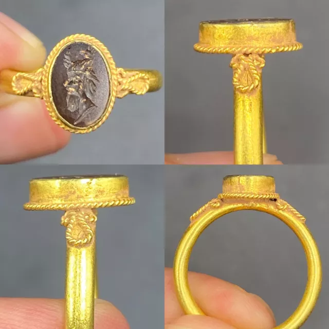 Ancient Roman Solid Gold Ring With King Image Agate Stone Intaglio