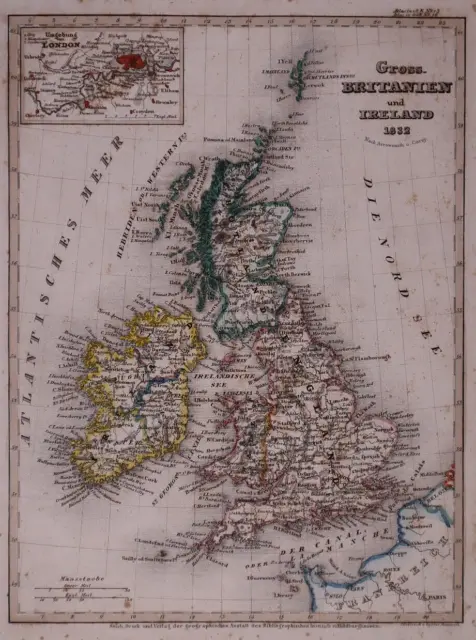 Dated 1832 Universal Atlas Map ~ GREAT BRITAIN - IRELAND ~(10x12)-#1256