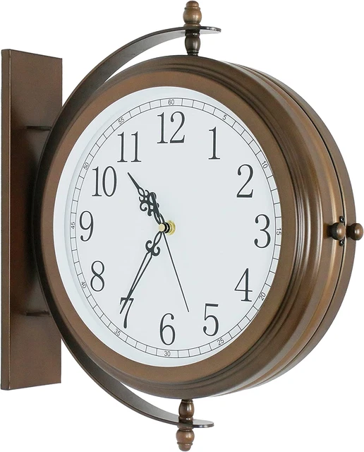 Antique Red Copper Finish 16Inch Double Sided Wall Clock Wrought Iron, Metal, Qu