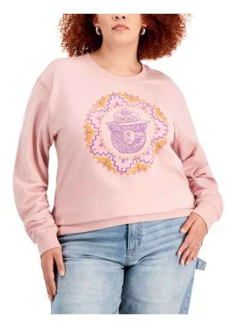 MAD Engine Women's Plus Size 2X Smokey The Bear Graphic Sweatshirt Dusty Pink