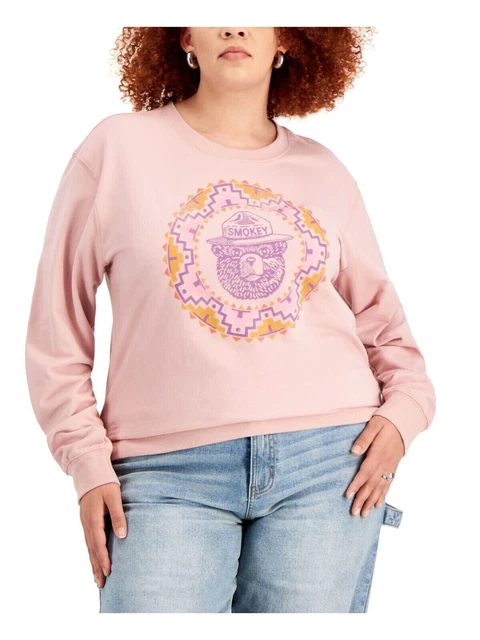 MAD Engine Women's Plus Size 2X Smokey The Bear Graphic Sweatshirt Dusty Pink