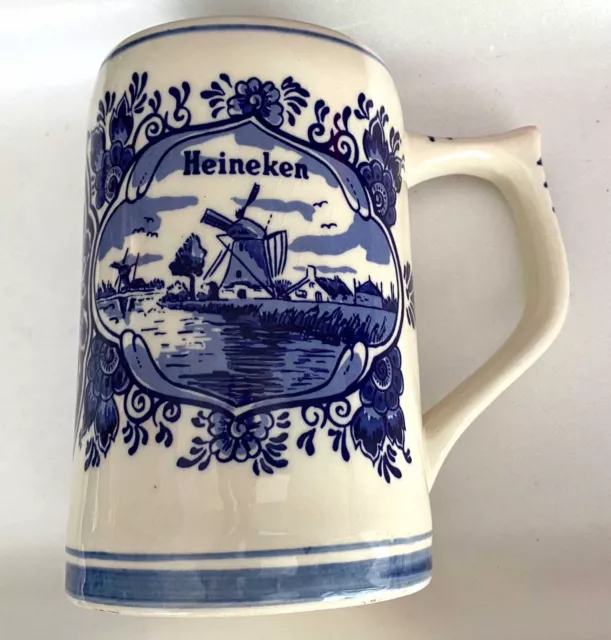 Vintage Dutch Delft Blue HEINEKEN Beer Stein Tankard Mug Hand painted Holland