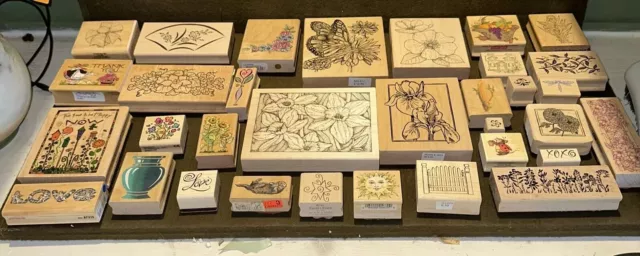 VTG Wood Rubber Stamp LOT Of 32 Cute Random Unique Crafting Scrapbooking Various