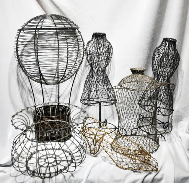 French Wire 6 Lot Shoe Hot Air Balloon Tea-Coffee Pot Basket Urn 2 Dress Form