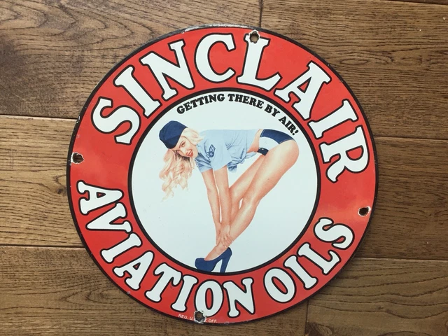 Vintage Sinclair Aviation Oil Porcelain Sign Gas Station Sign Gas & Oil Sign