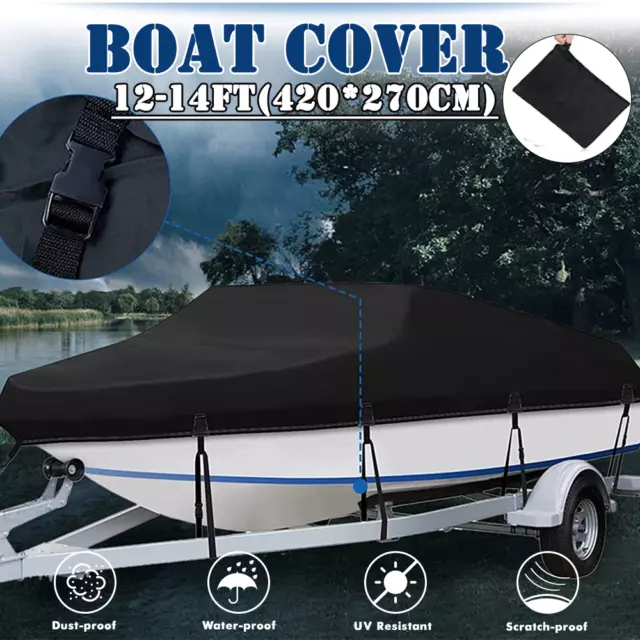 420D Heavy Duty Premium 12ft-14ft Trailerable Marine Grade Boat Cover Waterproof