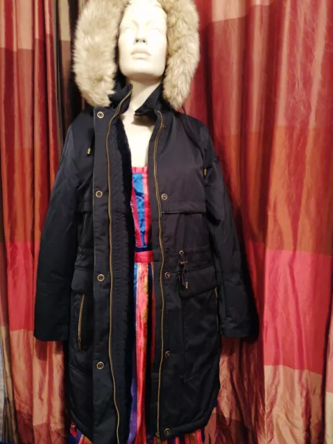 Cappotto parka giacca inverno M EDC Esprit come nuovo blu cappuccio pelliccia donna extra 42