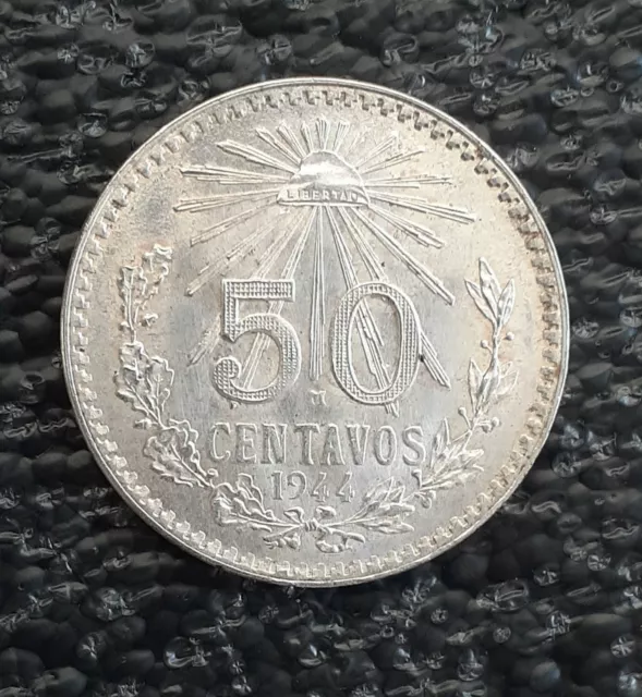1944 Mexico 50 Cent Silver Brilliant Uncirculated  0720 silver
