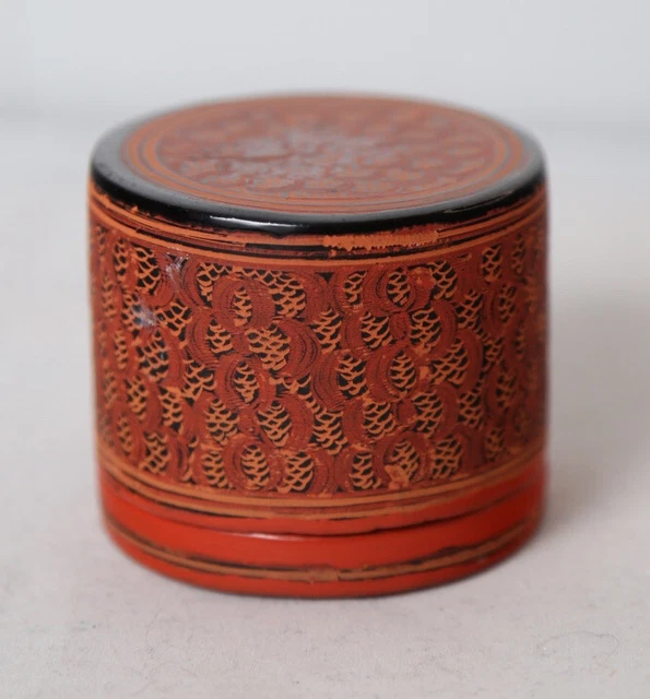 Vintage Burmese Red Lacquer Box Container Oriental Rare Collectible Papier Mache