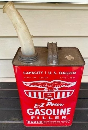 Vintage Eagle Gas Can 1 Gallon No. 1001 E-Z Pour Gasoline Filler w/ Spout & Cap