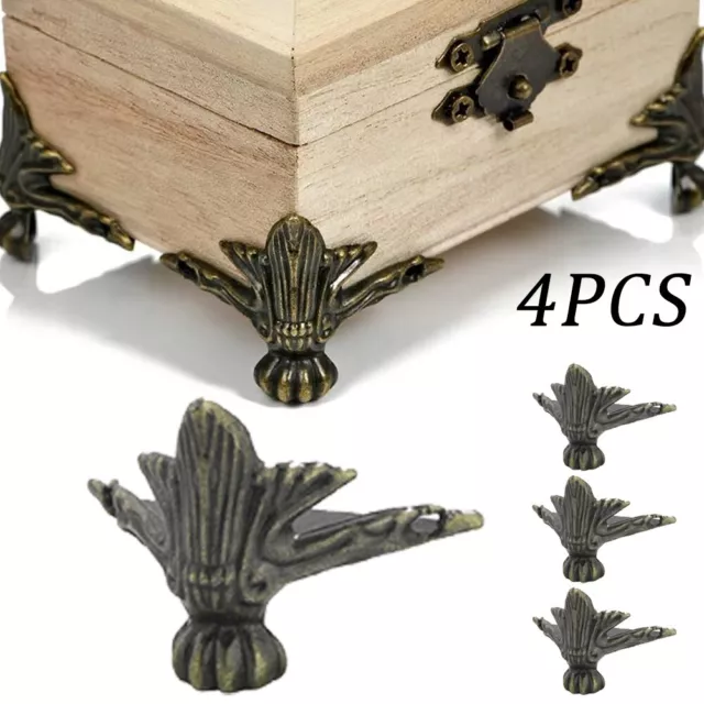 Intricate Antique Brass Corner Protectors for Wooden Boxes and Storage Chests