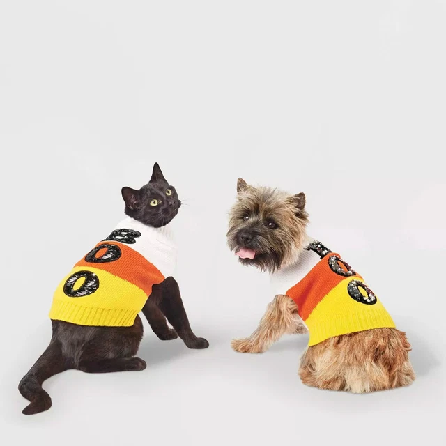 Hyde & EEK! Boutique Halloween Candy Corn Boo Dog and Cat Sweater  - Small