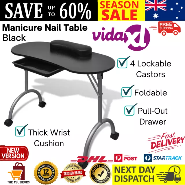 Black Manicure Table Nail Desk Folding Portable Station Hand Cushion w Carry Bag