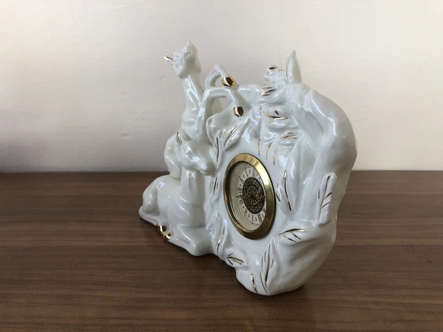 Orologio Vintage Scultura Da Tavolo In Porcellana Anni 60 Decori Dorati 2