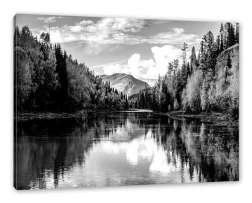 Lac de Montagne Avec Forêt D'Automne, Monochrome, Image de Toile