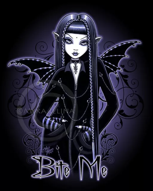 Vampire Gothic Blue Bite Me Dark Fairy Mina Signed Print Myka Jelina Art