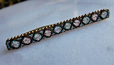 Antique Gold Tone Micro Mosaic Flowers Glass Pin Brooch