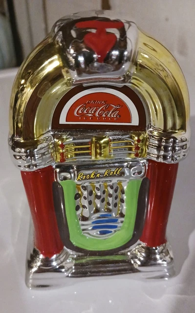 Coca-Cola Salt and Pepper Shakers Jukebox Silver Red Gold 5.5" x 3.5"