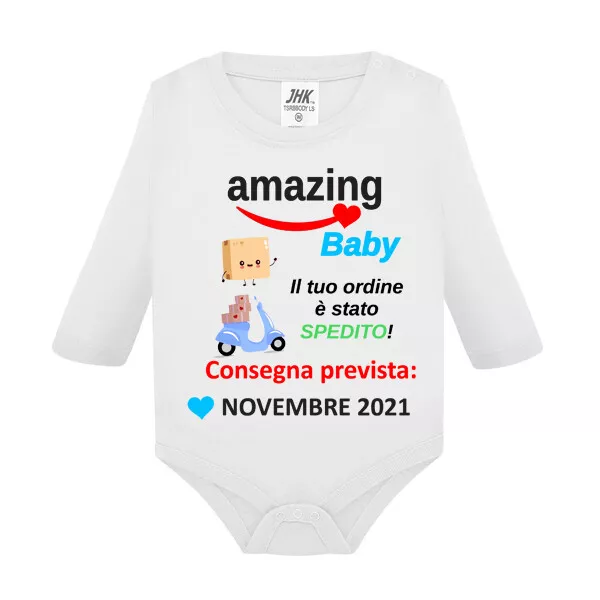 Body manica lunga bimbo Amazing baby in arrivo PERSONALIZZABILE CON MESE NASCITA