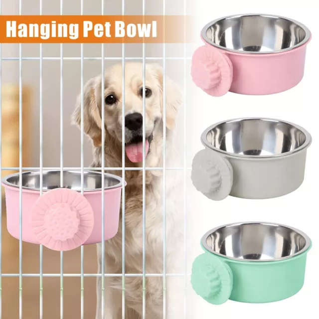 Pet Dog Puppy Stainless Steel Hanging Food Water Bowl Feeder For Crate Cage