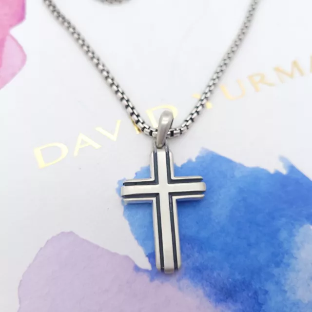 David Yurman Sterling Silver Deco Cross Crucifix Amulet Pendant with 20 Inch