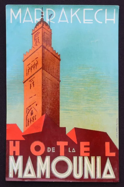 Ancienne étiquette HOTEL DE LA MAMOUNIA Marrakech Maroc old luggage label 2