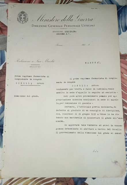 Autografo Mussolini Relazione A Sua Maestà - Ministero Della Guerra Ww1 Ww2