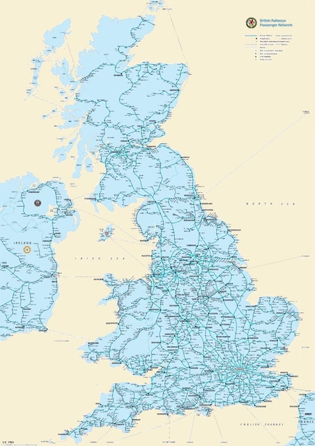 UK TRAIN MAP (RAIL PASSENGER NETWORK) BR/UTA/CIE 1963 Size A1 ...
