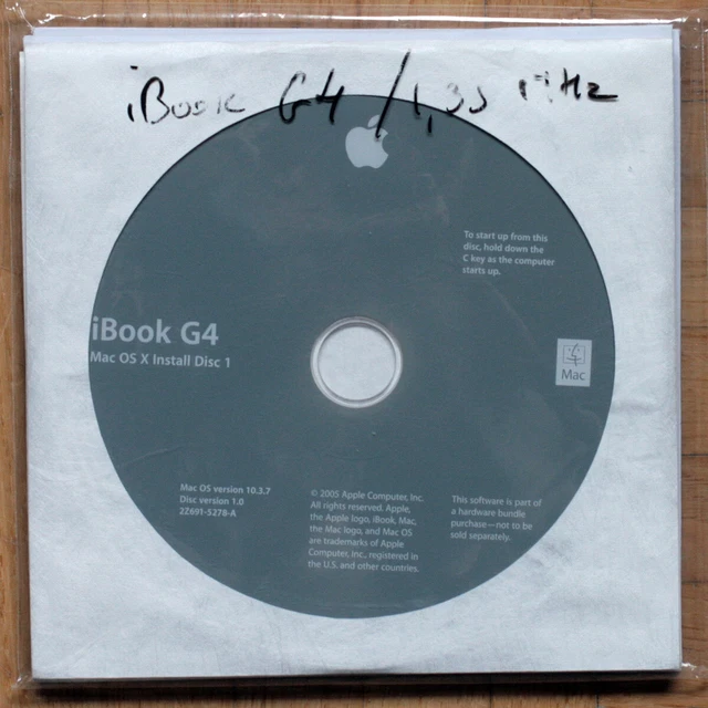 Apple Macintosh • Ibook Powerpc G4 • 1.33 Mhz • Set Installation • Osx 10.3.7