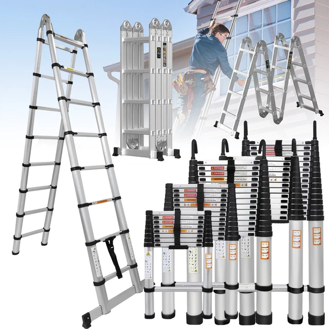 Compresable Ladder TELESCOPIC LOFT LADDER Aluminium Extendable Collapsible Ladders ...
