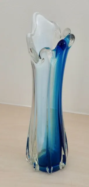Vintage  1970's Murano Style Art glass Vase 7 Lobed/ Ribbed