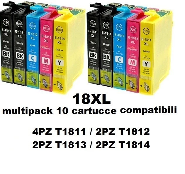 10 Cartucce 18Xl Compatibili Stampante Epson Xp-205 305 405 215 315 415 225 325