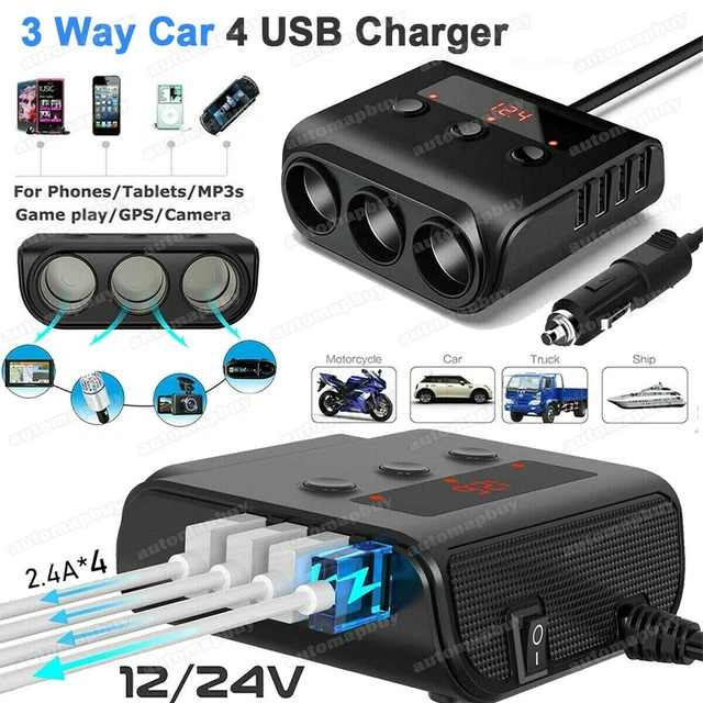 12V 24V 3 Fach Zigarettenanzünder Verteiler LKW Auto KFZ Adapter 4USB Steckdose