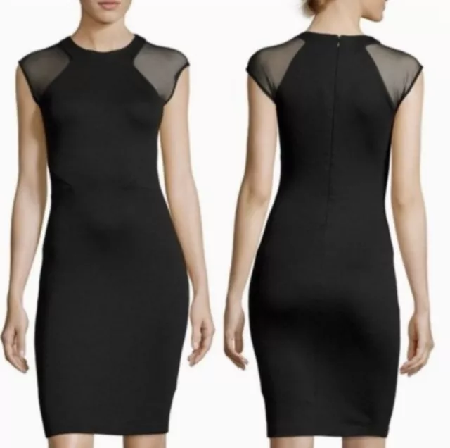 French Connection Womens Black 'Viven' Mesh Inset Body-Con Dress LBD Sexy 12