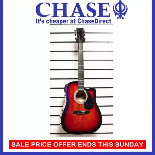 CHASE SW203CE-VS DREADNOUGHT Electro Acoustic Guitar Cutaway Sunburst ...