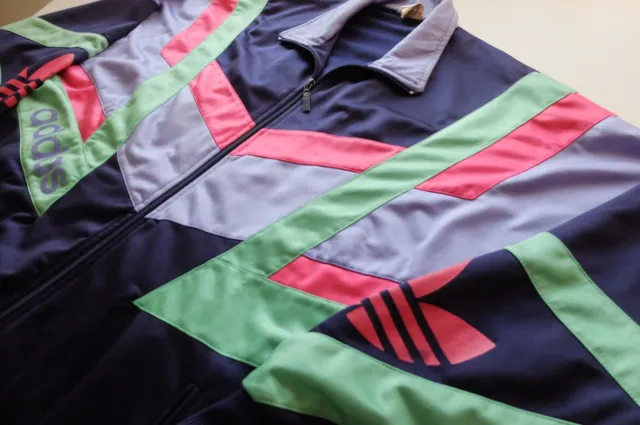 Giacca tuta Adidas retrò vintage | M | Navy/Rosa/verde anni '90 rara Trifoglio