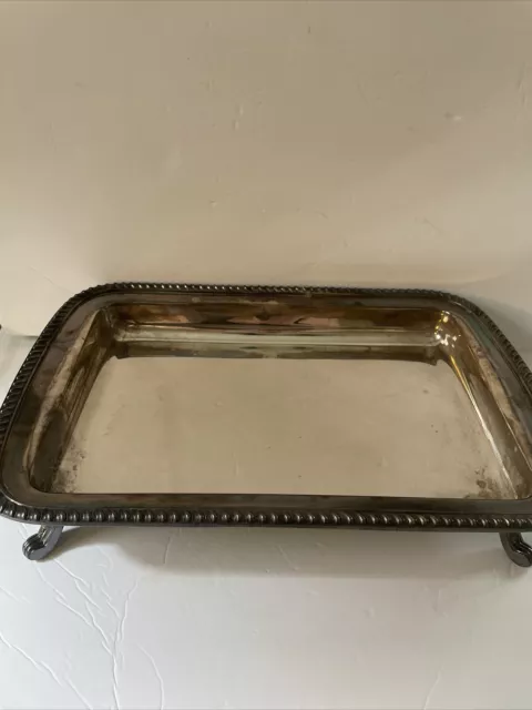 POOLE SILVER CO. EPC 1006 Rectangular Footed Butlers Tray 3 Qt Glasbake Insert 2