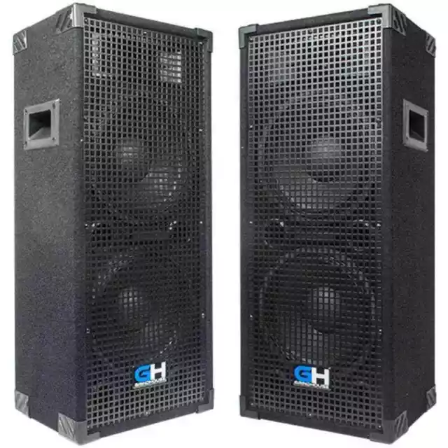 Pair of Passive Dual 10 Inch 2-Way PA/DJ Loudspeaker Cabinets - 1050 Watts