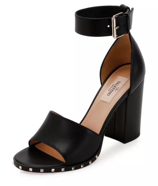 NIB Valentino Soul Rockstud 90mm City Sandal, Black Leather Size 40.5