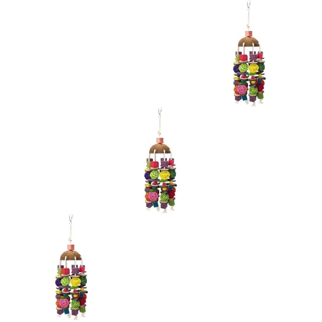 Set Di 7 Giocattoli Da Masticare Per Pappagalli - In Legno Naturale, Con Corda E Ganci In Ferro, Per Uccelli Piccoli E Medi - Foto 3